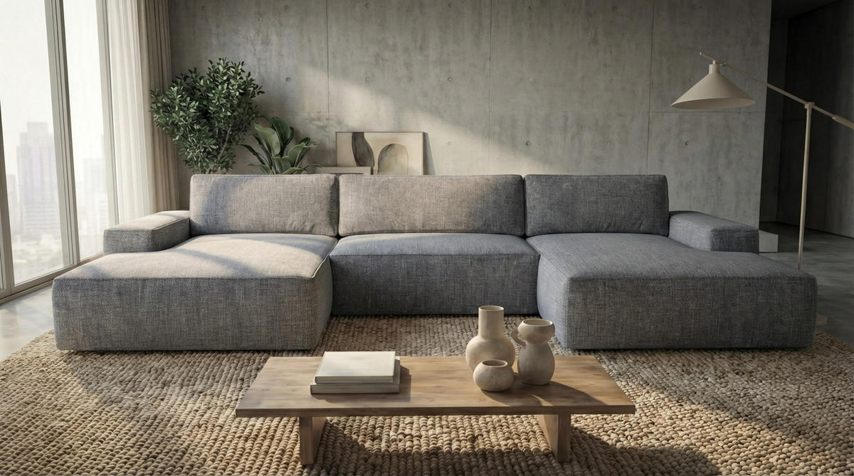 ECKSOFA EINAR 362 cm x 170 cm – Stoff: SAWANA Silber 21 Farbe: Grau - Grau, Textil (362/170cm) - A&J MöbelLand