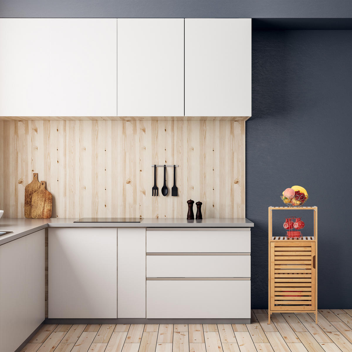 BADSCHRANK - Hellbraun, Holz/Holzwerkstoff (36.5/87/33cm) - Relaxdays