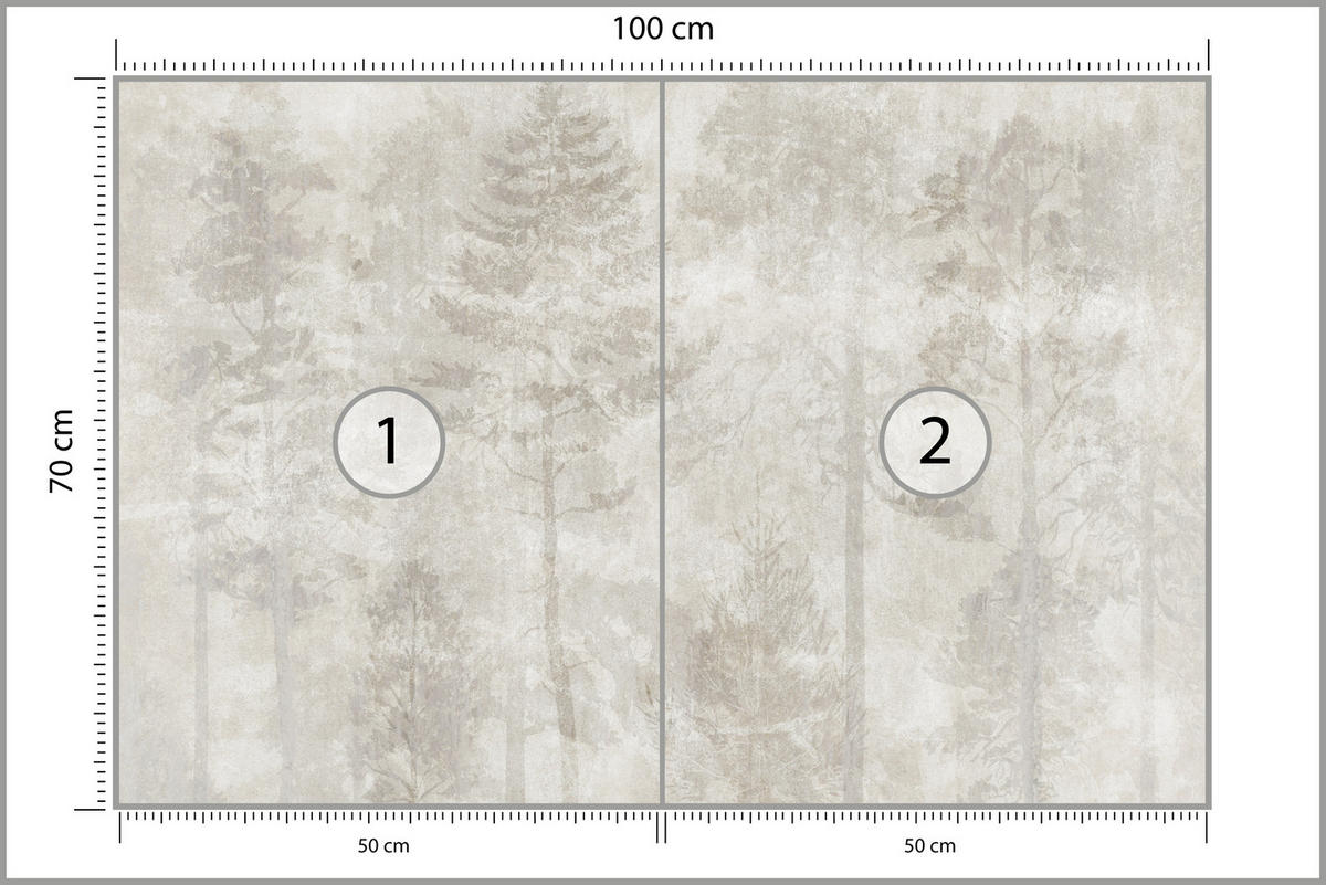 FOTOTAPETE für Wohnzimmer Boho Abstraktion Wald Bäume Beton Vintage 100x70 - Beige, Papier (100/70cm) - Muralo