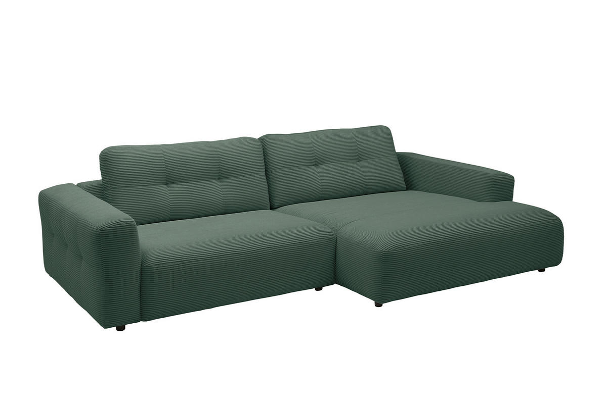 ECKSOFA XL MIKA Smaragdgrün Cord - Smaragdgrün/Schwarz, Kunststoff/Textil (296/167cm) - KAWOLA