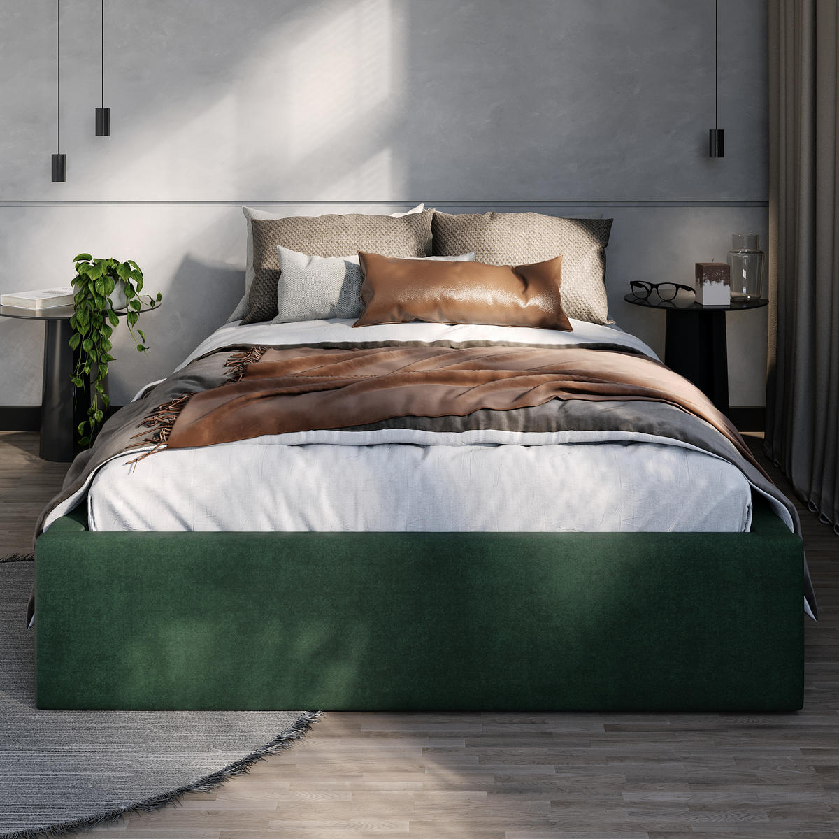 POLSTERBETT 120x200cm Bett mit Stauraum Lattenrost Flaschengrün - Dunkelgrün, Holz/Holzwerkstoff (120/200cm) - Muralo