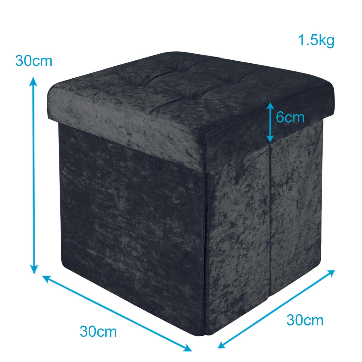 SITZBOX Faltbar mit Samtbezug 30/30/30 cm (Schwarz) - Schwarz, Karton (30/30/30cm) - Intirilife