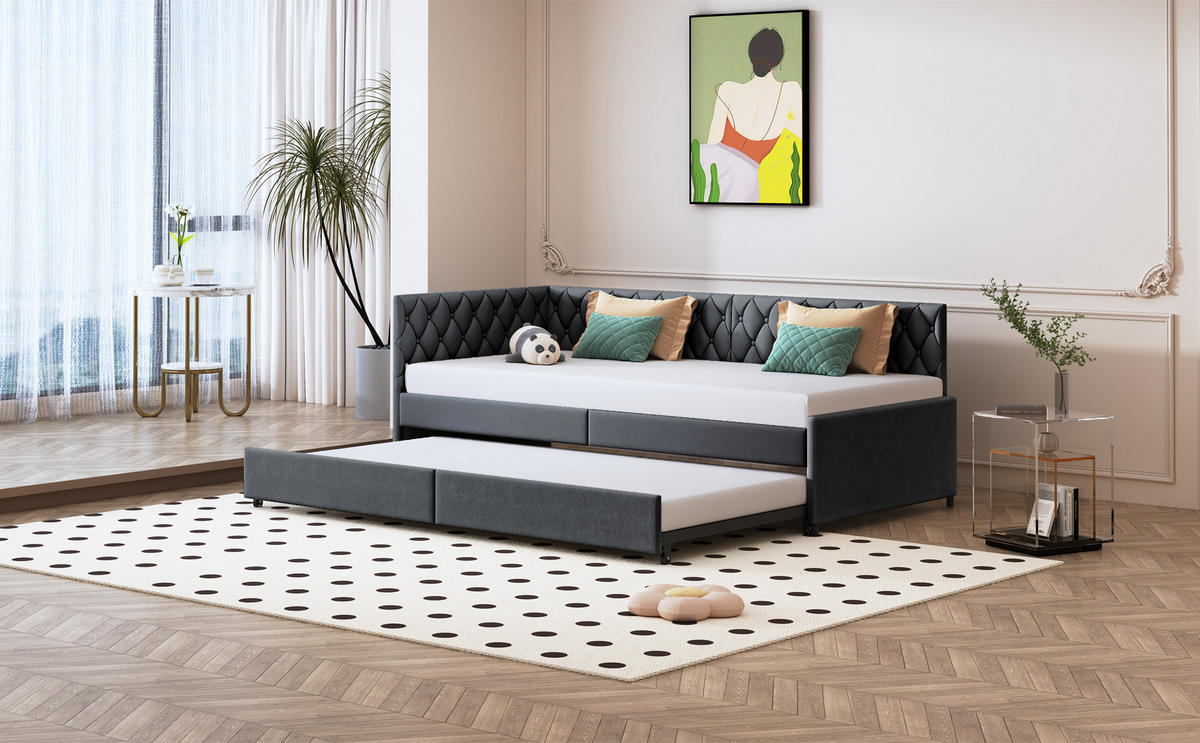 SCHLAFSOFA 90/200 cm grau Samt mit Liegefunktion - Grau, Holz