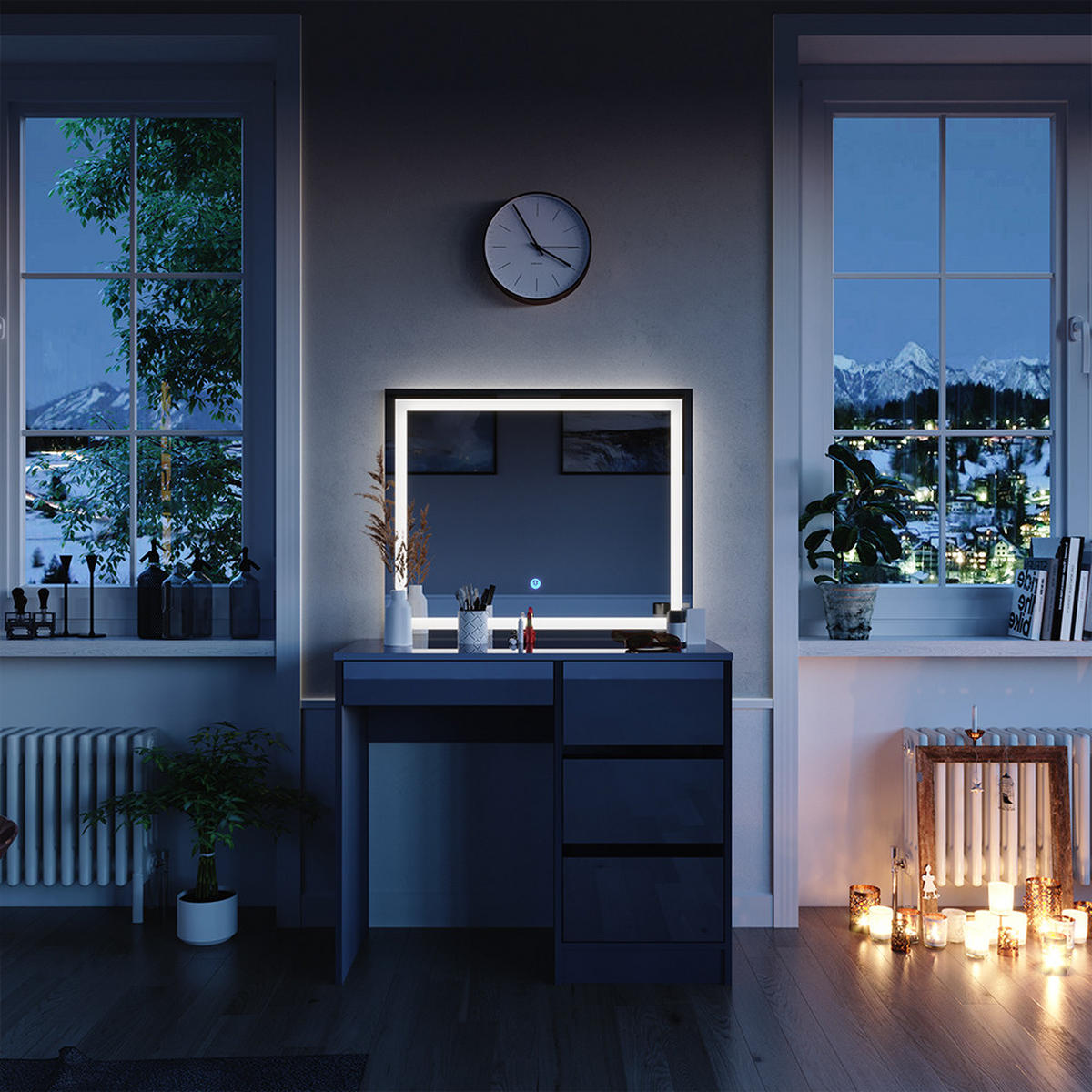 SCHMINKTISCH Sherry Anthrazit 90 cm mit LED- Spiegel - Anthrazit, Holzwerkstoff (90/75/40cm) - Vicco