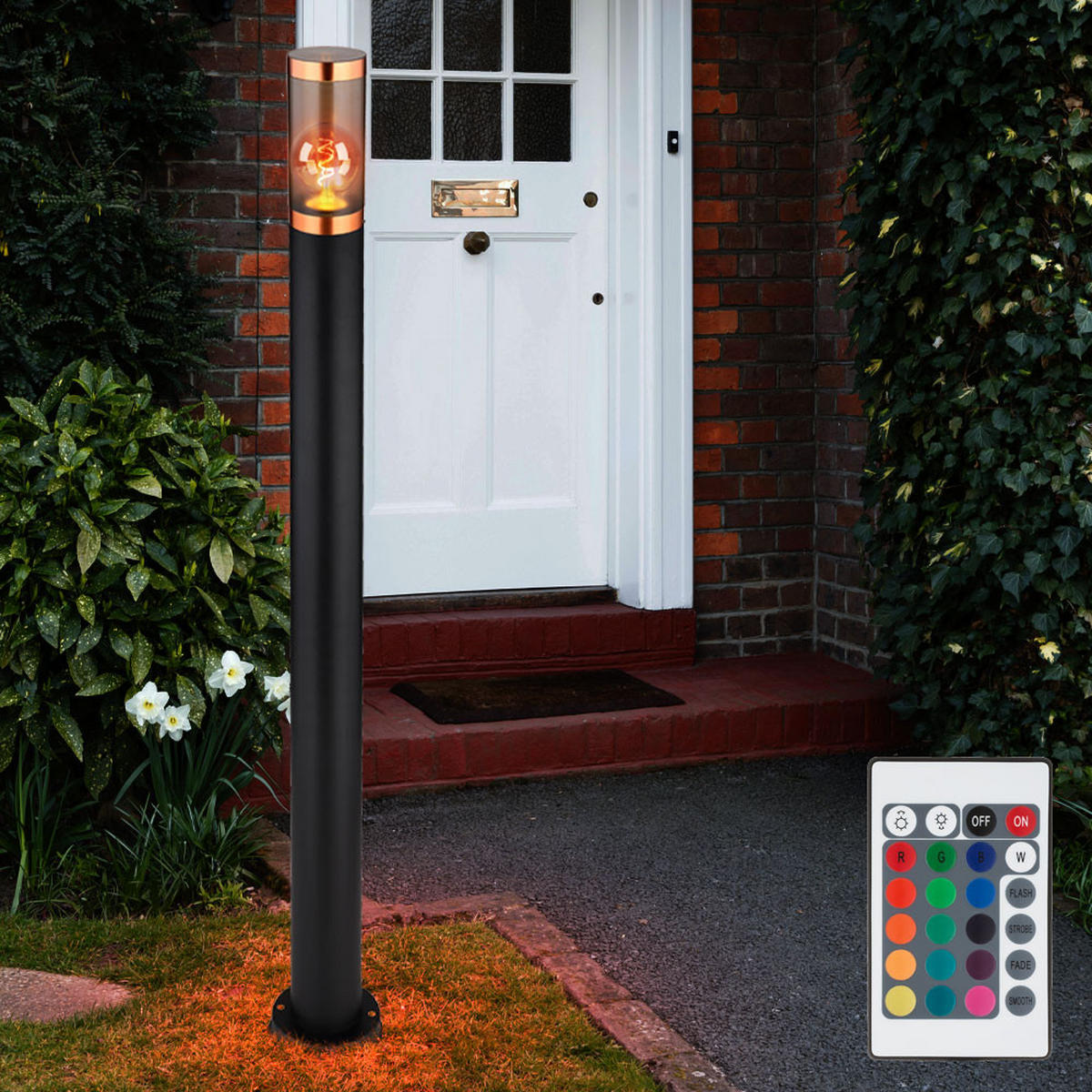 LED AUSSENLEUCHTE BOSTON Edelstahl Schwarz - Schwarz, Metall (12.7/12.7/110cm) - Globo Lighting