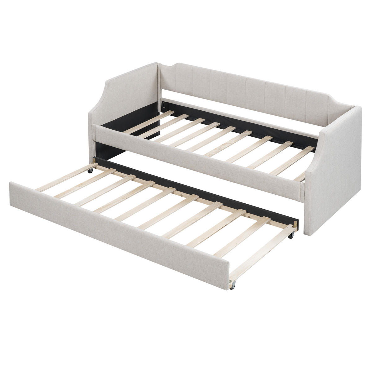 TAGESBETT 90/200 cm Beige Gepolstertes Einzeltagesbett mit Rollbett - Beige, Textil (90/200cm) - OKWISH