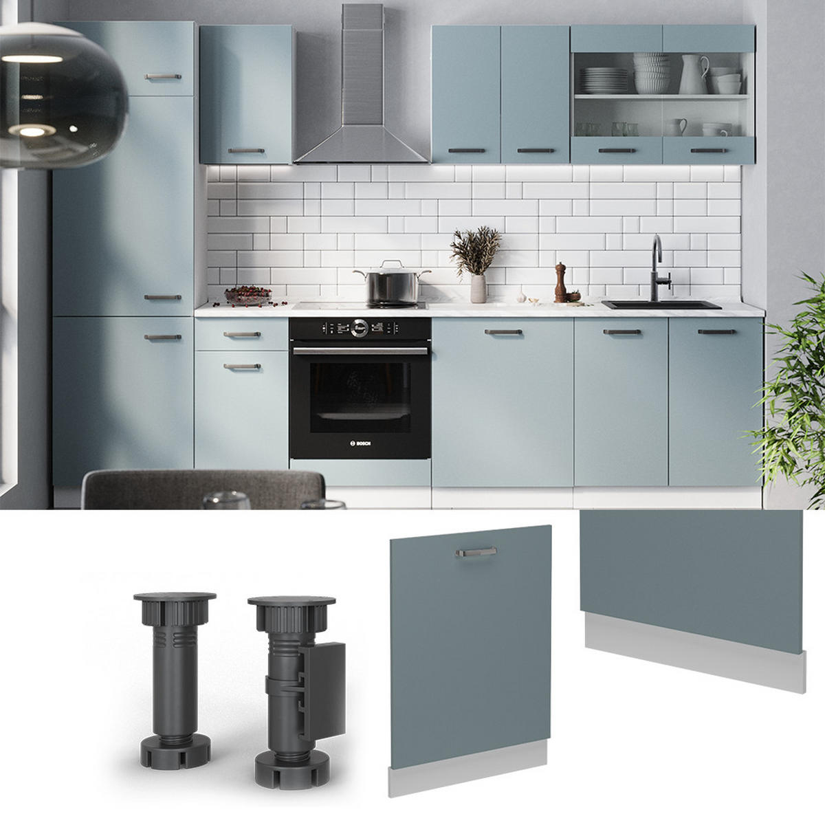 KRYT MYČKY NÁDOBÍ R-Line Modrošedá - bílá/šedohnědá, kompozitní dřevo (60/81.8/1.6cm) - Vicco