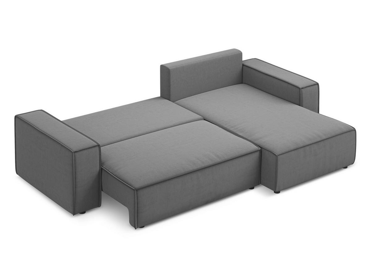 ECKSOFA mit Schlaffunktion Samt Stoff Grau - Schwarz/Grau, Kunststoff/Textil (290/185cm) - Makamii