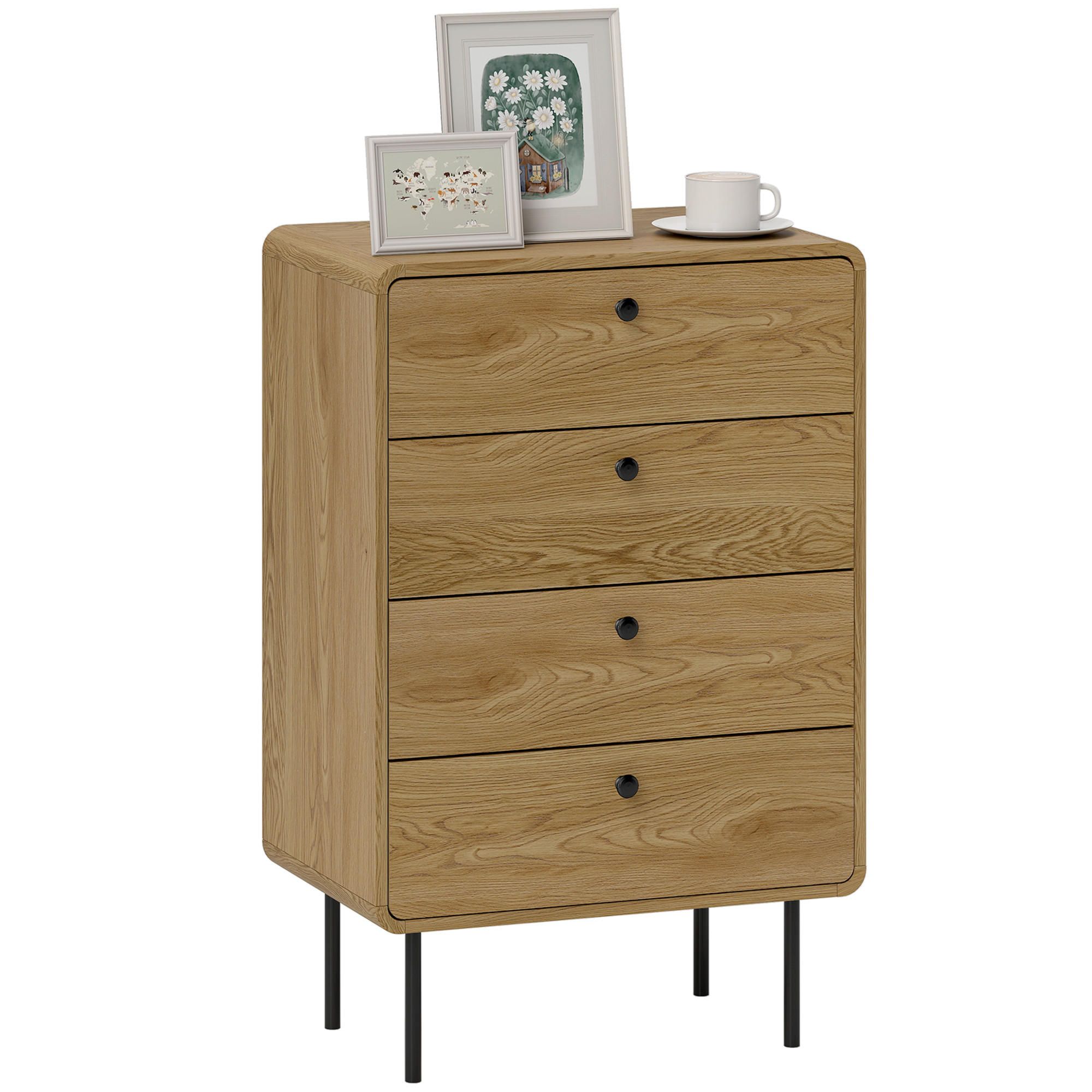 KOMMODE Eichenfarben und Schwarz 60/39/91,5 cm - Eichefarben, Holzwerkstoff (60/91.5/39cm) - PANGIVO