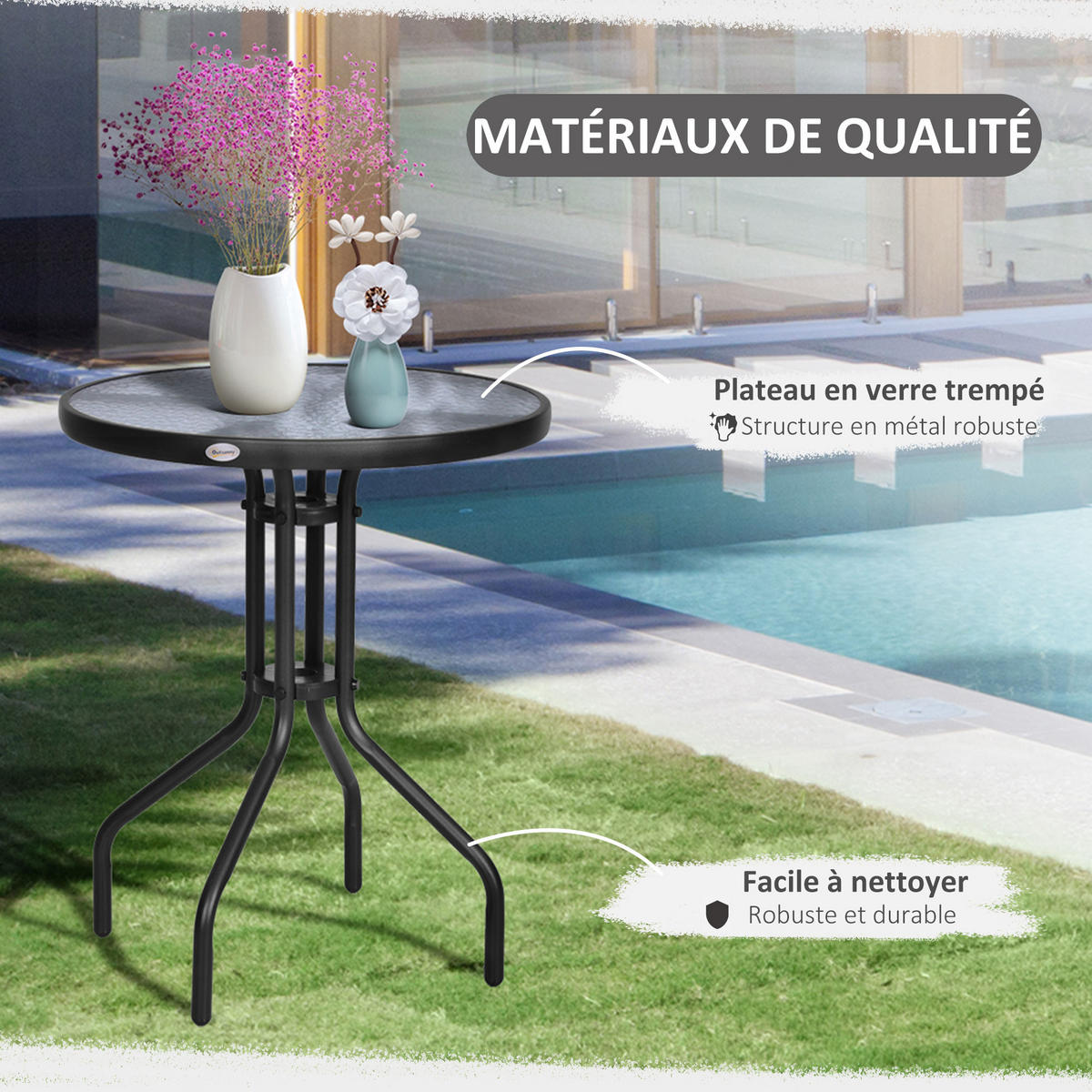 BALKONTISCH DE-14235 rund Ø60x70 cm Schwarz - Schwarz, Metall (60/60/70cm) - ComfortXL