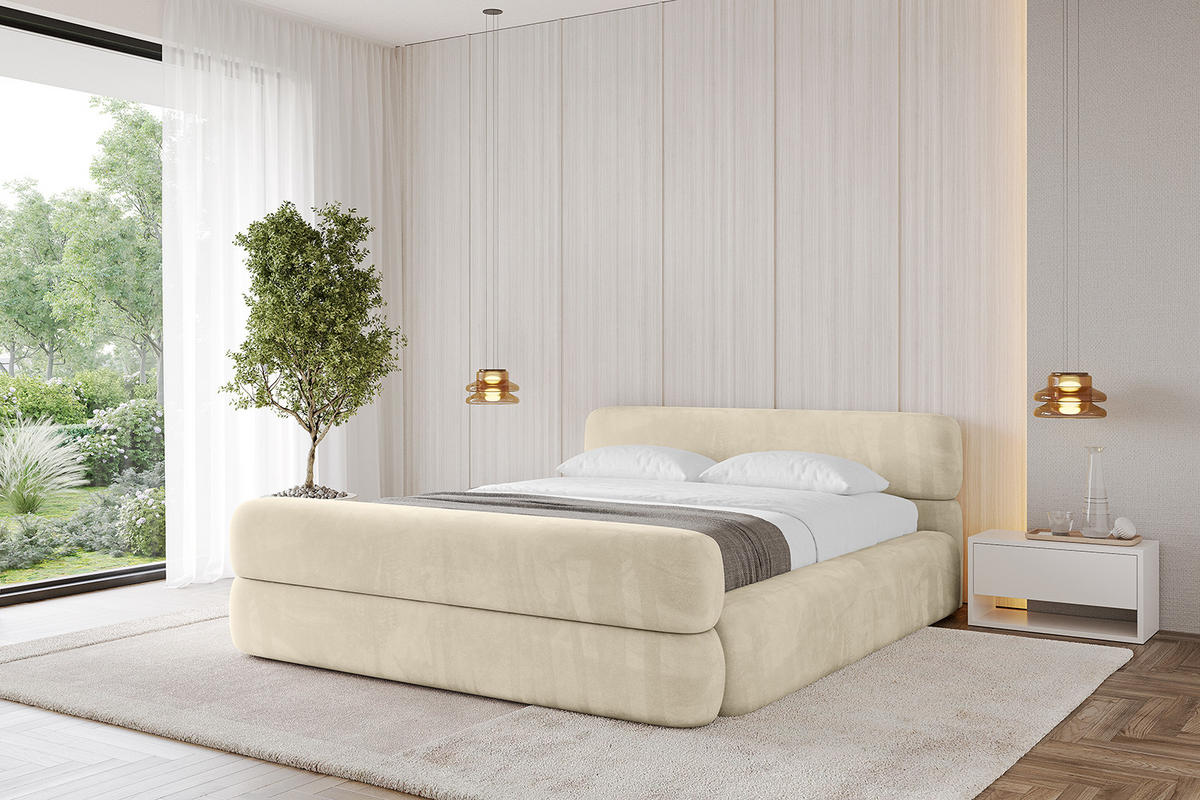 POLSTERBETT mit Bettkasten, Fußteil und Lattenrost, Boxbett ohne Matratze - ENORA-Z-V1 140x200 Beige - Ecru, Holzwerkstoff/Textil (140/200cm) - ALTDECOR