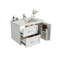 BADEZIMMER-HÄNGESCHRANK 76×46×51 cm, weiß, lackiert, mit LED-Radarsensor-Beleuchtung, 2 Schubladen, leisen Gleitschienen und integriertem Waschbecken - Weiß, Holzwerkstoff (46/51/76cm) - Ej. Life