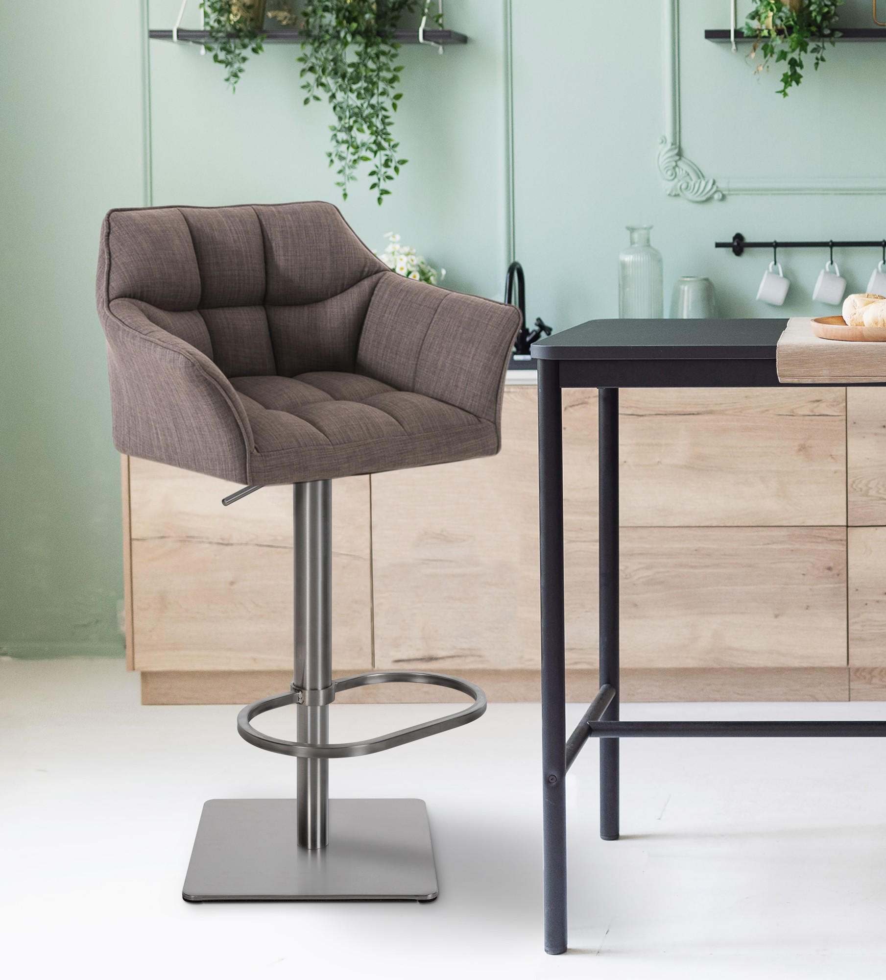 BARHOCKER Stoff Grau - Edelstahlfarben/Grau, Textil/Metall (64/88/45cm) - CLP