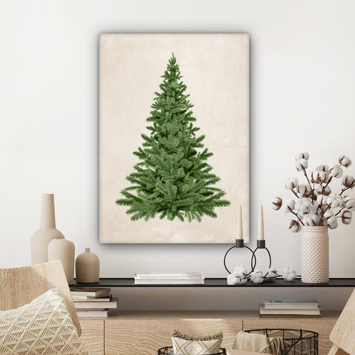 LEINWANDBILD Weihnachtsbaum - Grün - Weihnachten - Feiertage Wandbild Wohnzimmer 60x80 cm - Olivgrün, Textil (60/80cm) - MuchoWow