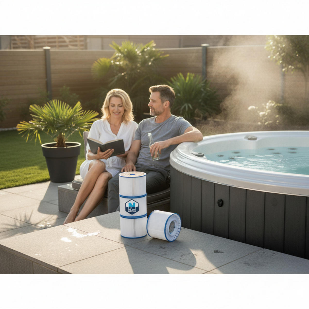 POOL FILTERKARTUSCHE 3er Set, Whirlpool Filter, Ersatzfilter, Spa Zubehör, Wasserfilter, Kartuschenfilter, Poolpflege, Filtereinsatz, Reinigungssystem - Blau/Weiß, Kunststoff (8/10.5/8cm) - Netspa