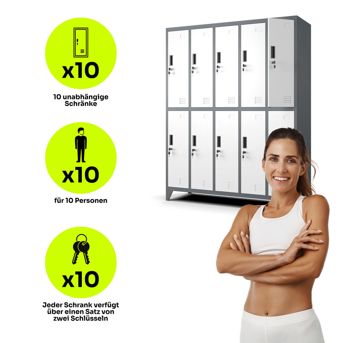 MEHRZWECKSCHRANK mit 10 Fächer Stahl Weiß Anthrazit 136x172x45cm - Anthrazit/Weiß, Metall (136/172/45cm) - Muralo