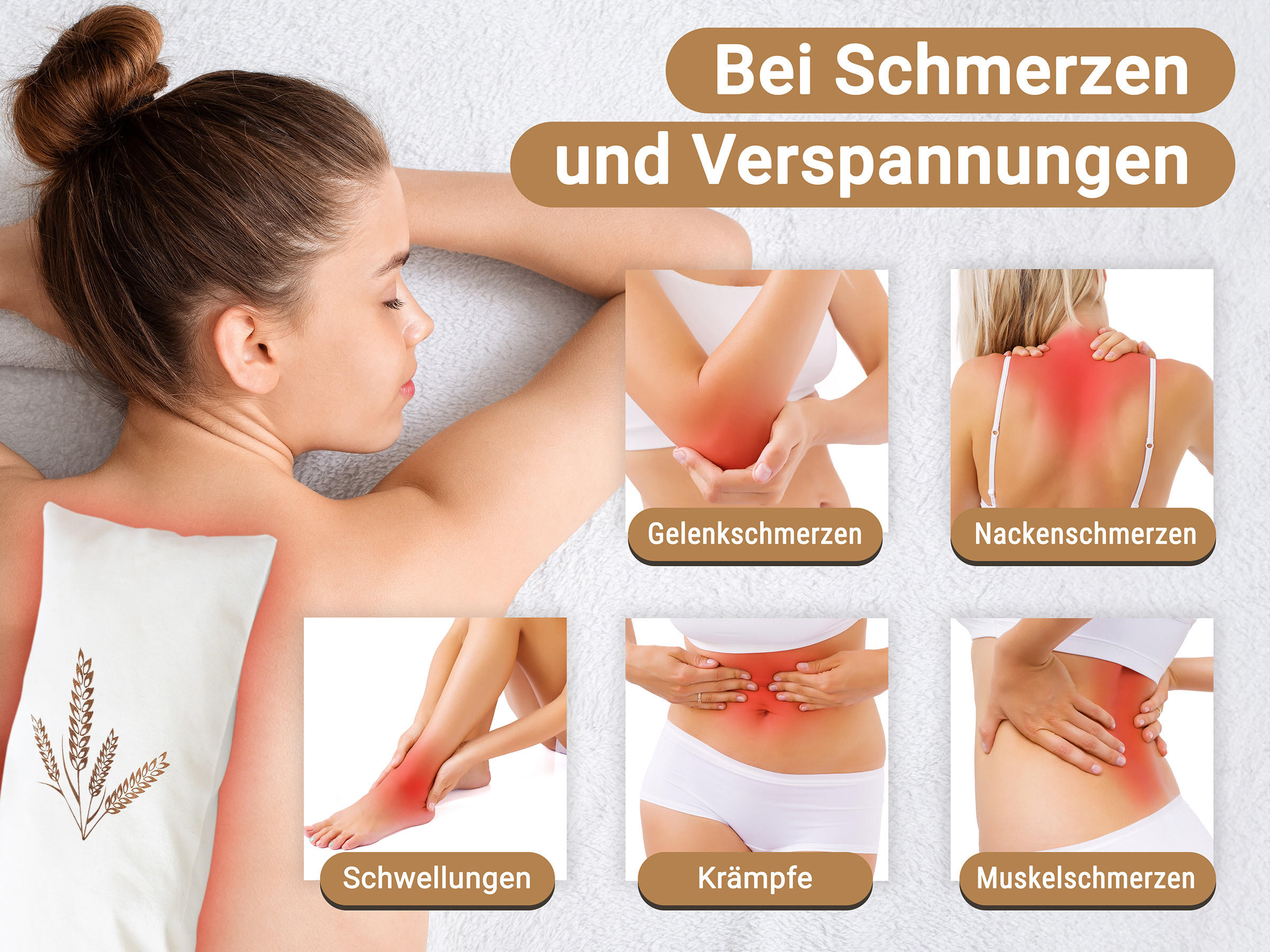WÄRMEKISSEN, 20x53 cm, 100% Baumwolle, Weiß - Beige, Textil (20/4/53cm) - Zollner