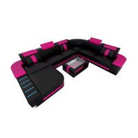 WOHNLANDSCHAFT Bellagio Schwarz Pink Büffelleder - Schwarz, Leder (362/80/287cm)