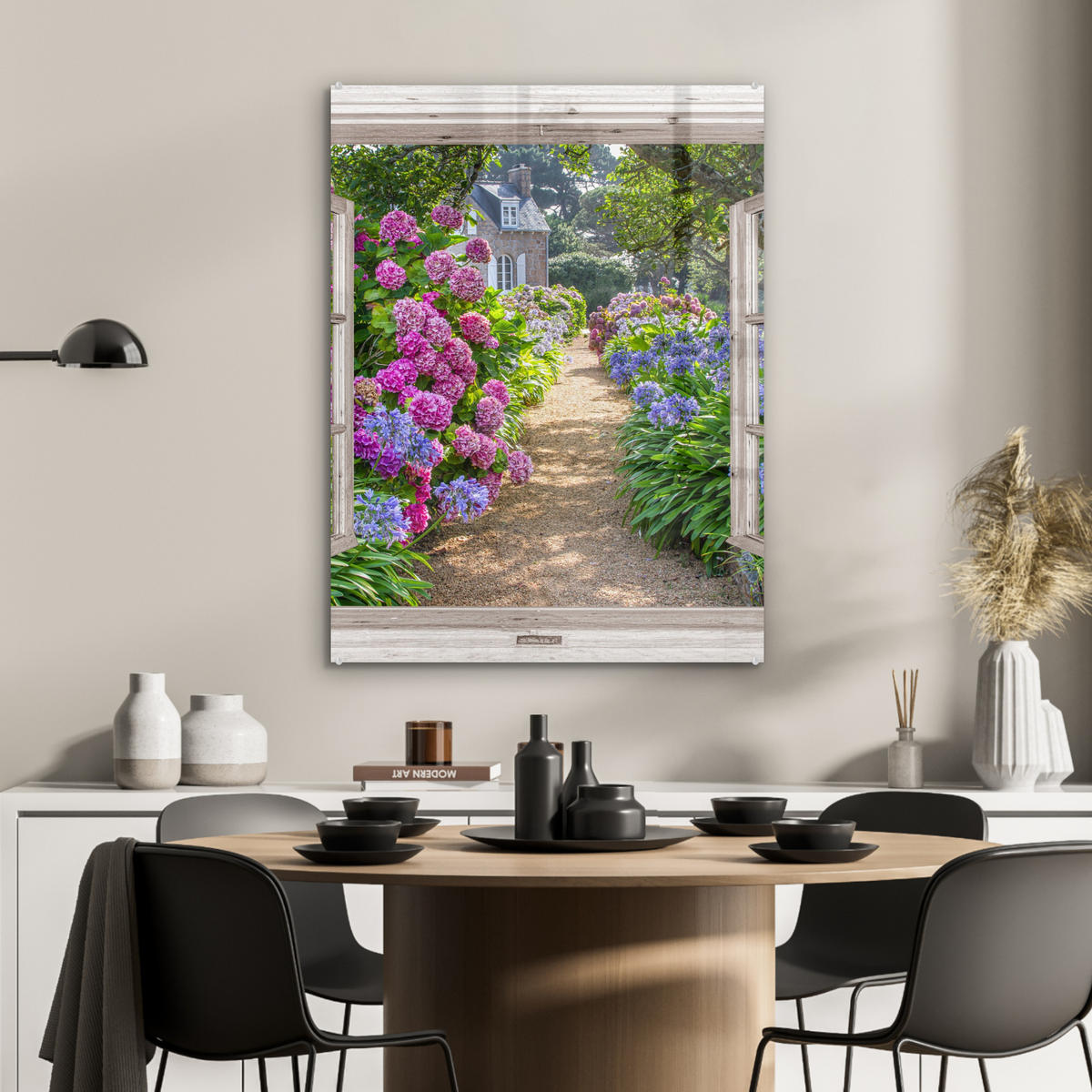 OBRAZ NA AKRYLOVOM SKLE Hortenzie - Priehľadné - Kvety - Leto - Fialová - Cesta 60x80 cm - lila, sklo (60/80cm) - MuchoWow