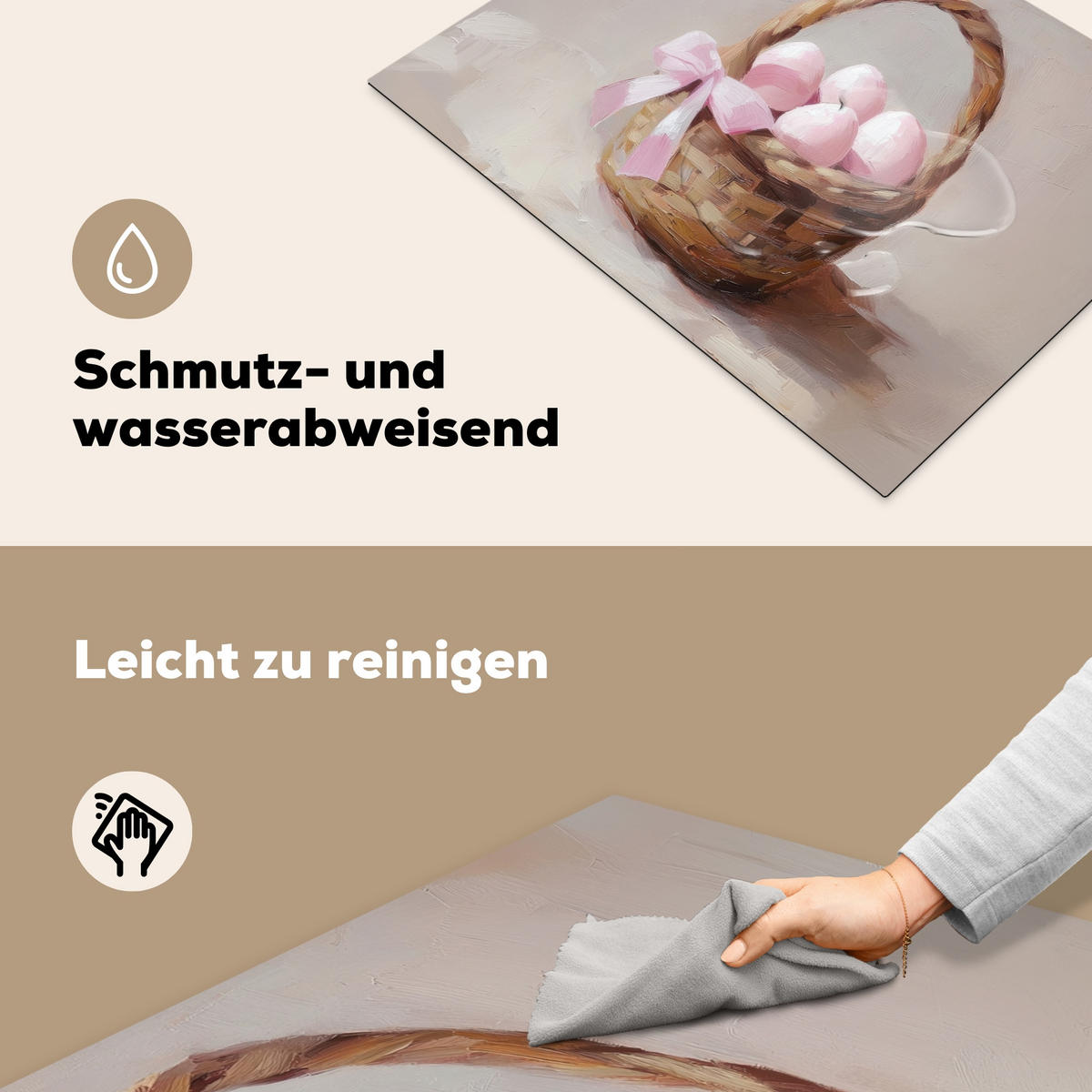 HERDABDECKPLATTE Korb - Eier - Rosa Herdabdeckung Induktionsfeld 70x52 cm - Beige, Kunststoff (70/52/0.2cm) - MuchoWow