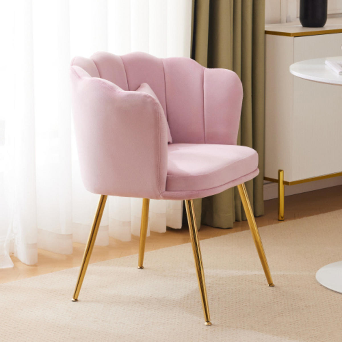SESSEL aus Samt 63×58×77 mit vergoldete Beine, rosa - Rosa, Textil (58/77/63cm) - Luhomfu