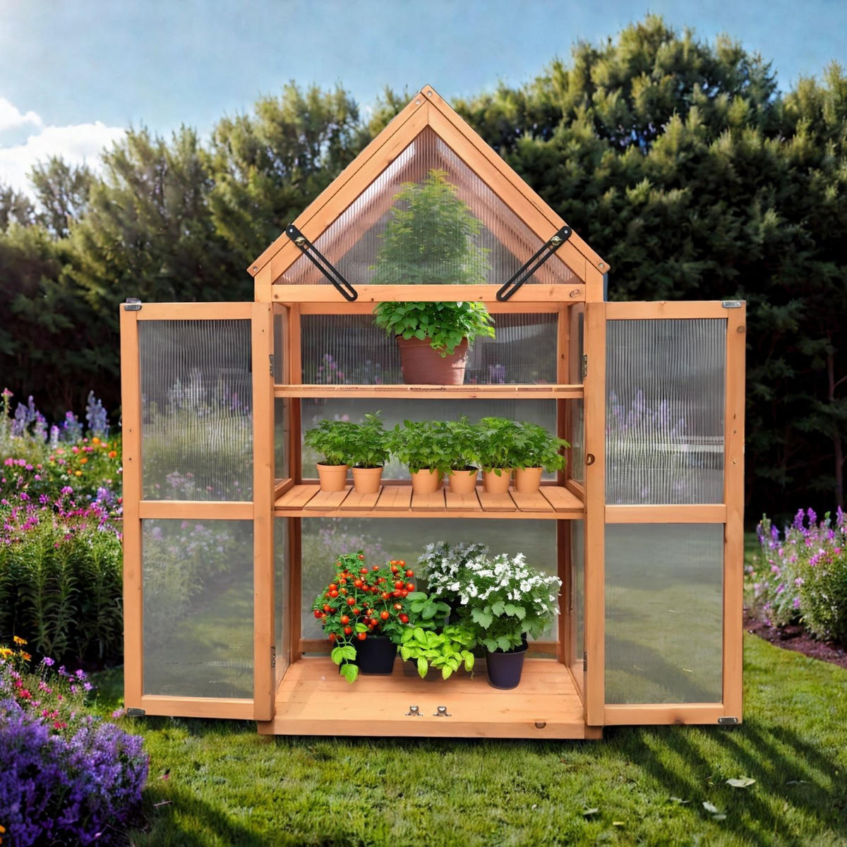 GEWÄCHSHAUS JAN Holz Farbe Braun 65/40/120 cm - Naturfarben, Holz (40/120/65cm) - Coemo