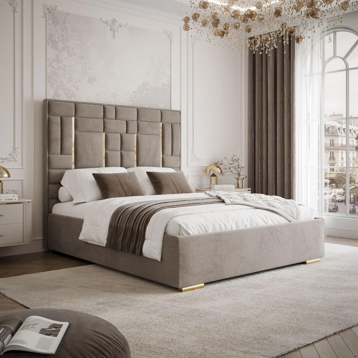 POLSTERBETT BRIGITTE GOLD mit Bettkasten 140x200 cm Element 06 - Beige, Textil (140/200cm) - Lookway