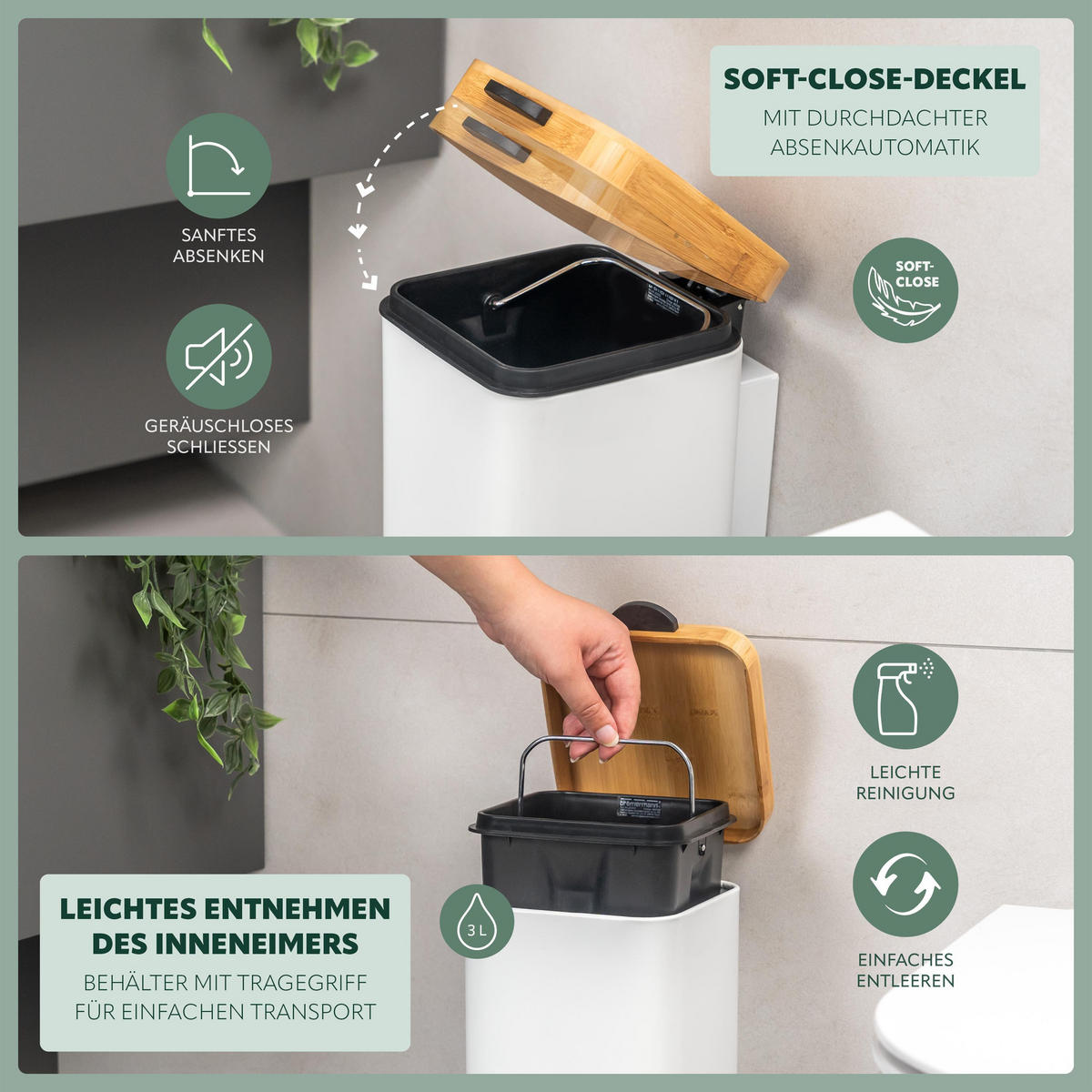 WAND-KOSMETIKEIMER 3 L, eckig, weiß - Weiß, Metall (16/24/23cm) - bremermann