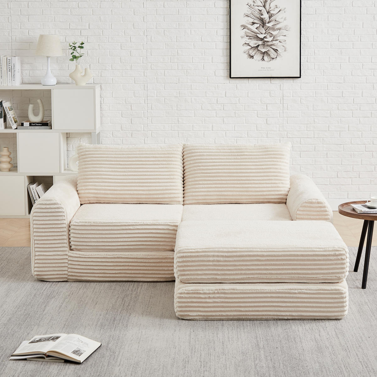 SCHLAFSOFA aus Cord mit modularem Aufbau & herausnehmbarer Fußstütze, 243/194/53 cm, Beige - Beige, Textil (243/53/194cm) - Redom