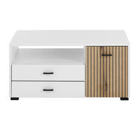 COUCHTISCH weiß matt, Eiche 90 cm, Wohnzimmertisch mit Stauraum und Soft-Close - Eichefarben/Schwarz, Holzwerkstoff/Kunststoff (90/70/43cm) - Furn.Design