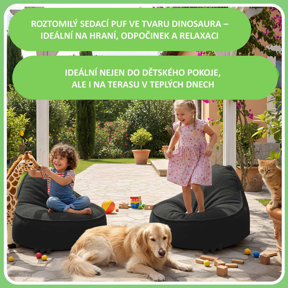 SITZSACK FÜR KINDER Dino 75/75/55 cm, weicher Bouclé 315 g/m², abnehmbarer Bezug, Steel Grey - Dunkelgrau, Textil (75/55/75cm) - Dreamroots
