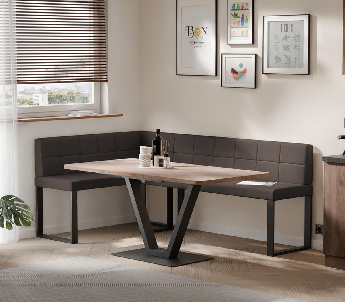 ECKBANK links SANA U Kunstleder gesteppt, 142/196 cm Braun - Braun, Kunststoff/Textil (142/196cm) - Idohome