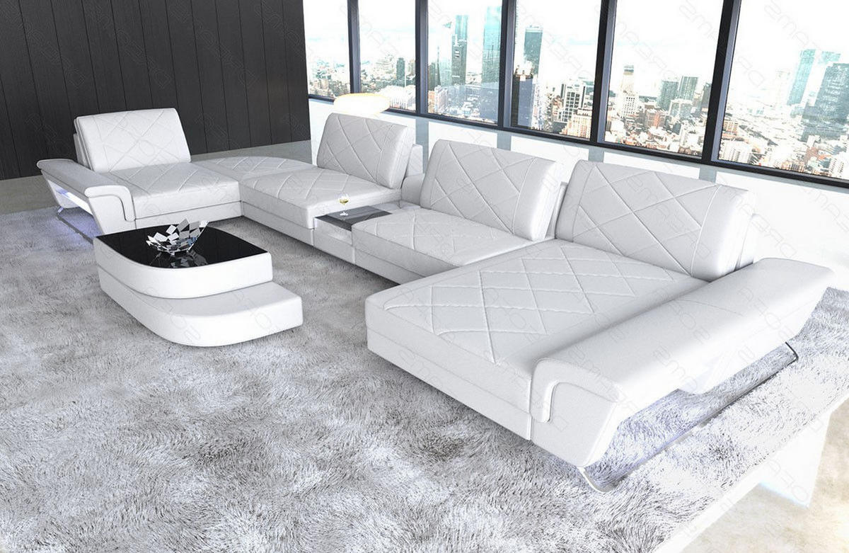WOHNLANDSCHAFT Bari U - Weiß, Leder (456/89/243cm) - Sofa Dreams