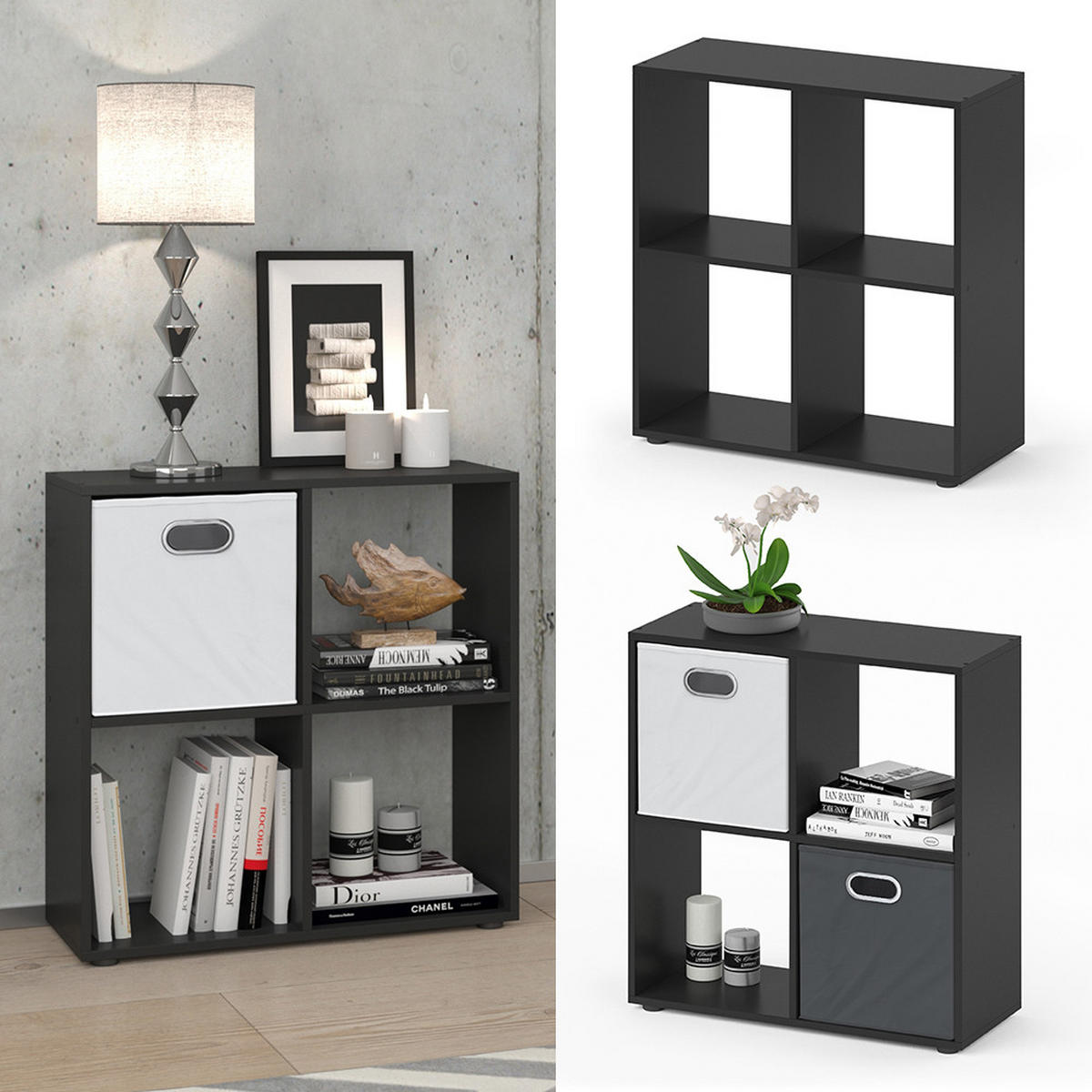 RAUMTEILER Tetra Schwarz 72.6 x 72 cm - Schwarz, Holzwerkstoff (72.6/72/29cm) - Vicco