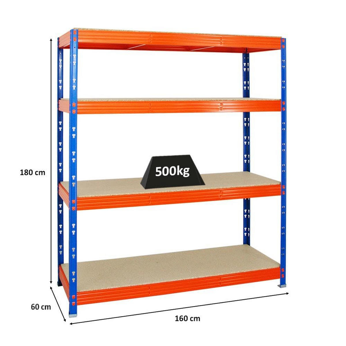 SCHWERLASTREGAL Rhino 180x160x60 cm 4 Spanplatten-Ebenen 16mm Fachlast 500 kg Blau/Orange - Blau/Orange, Metall (160/180/60cm) - PROREGAL