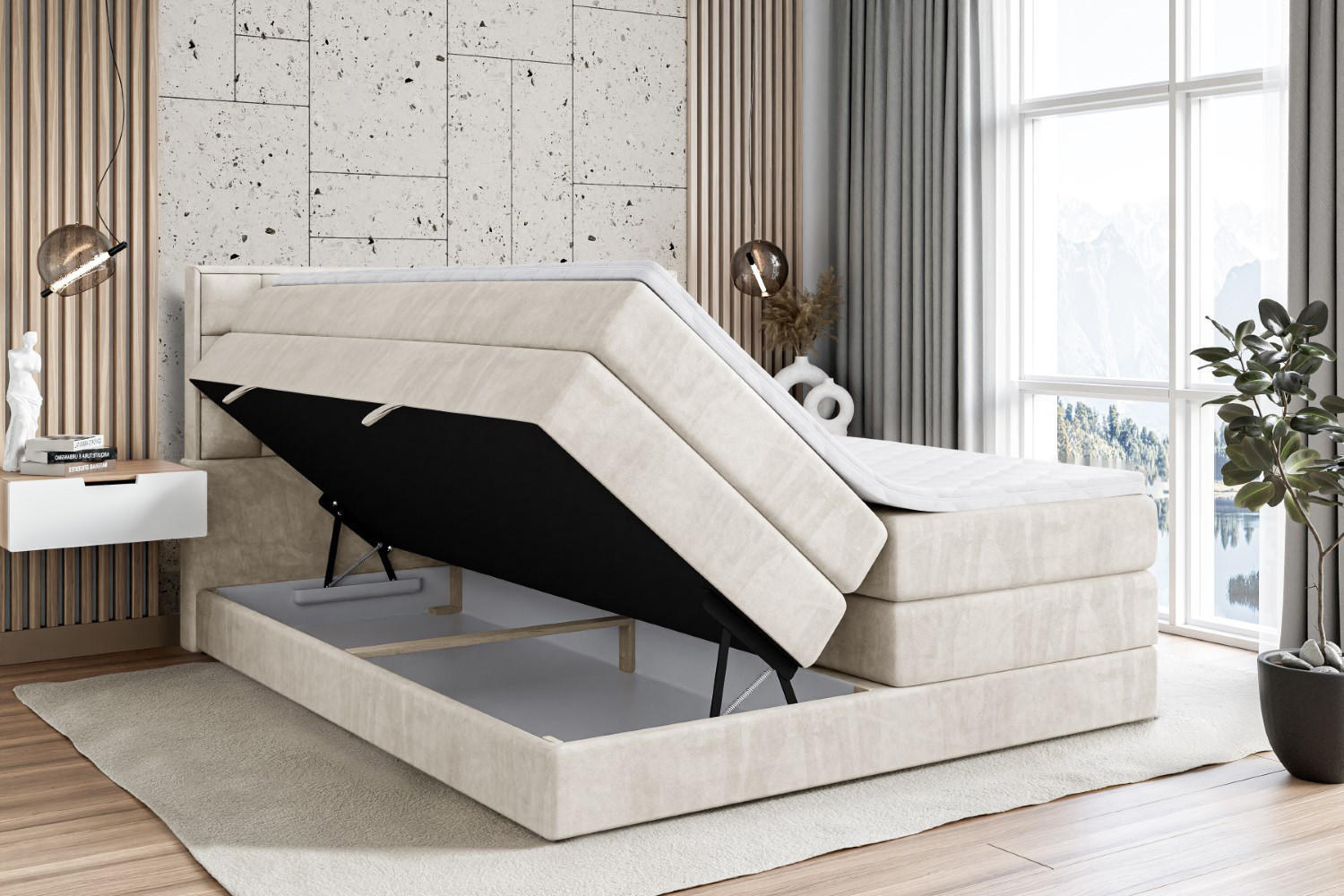 Thumbnail - Altdecor Boxspringbett, Ecru, Holzwerkstoff, Höhe ca. 37 cm, 180x200 cm, Schlafzimmer, Betten, Boxspringbetten