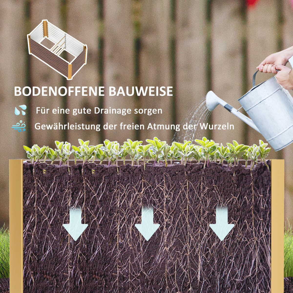 HOCHBEET-SET, 120L x 60B x 60H cm - Braun, Metall (60/60/120cm) - Outsunny