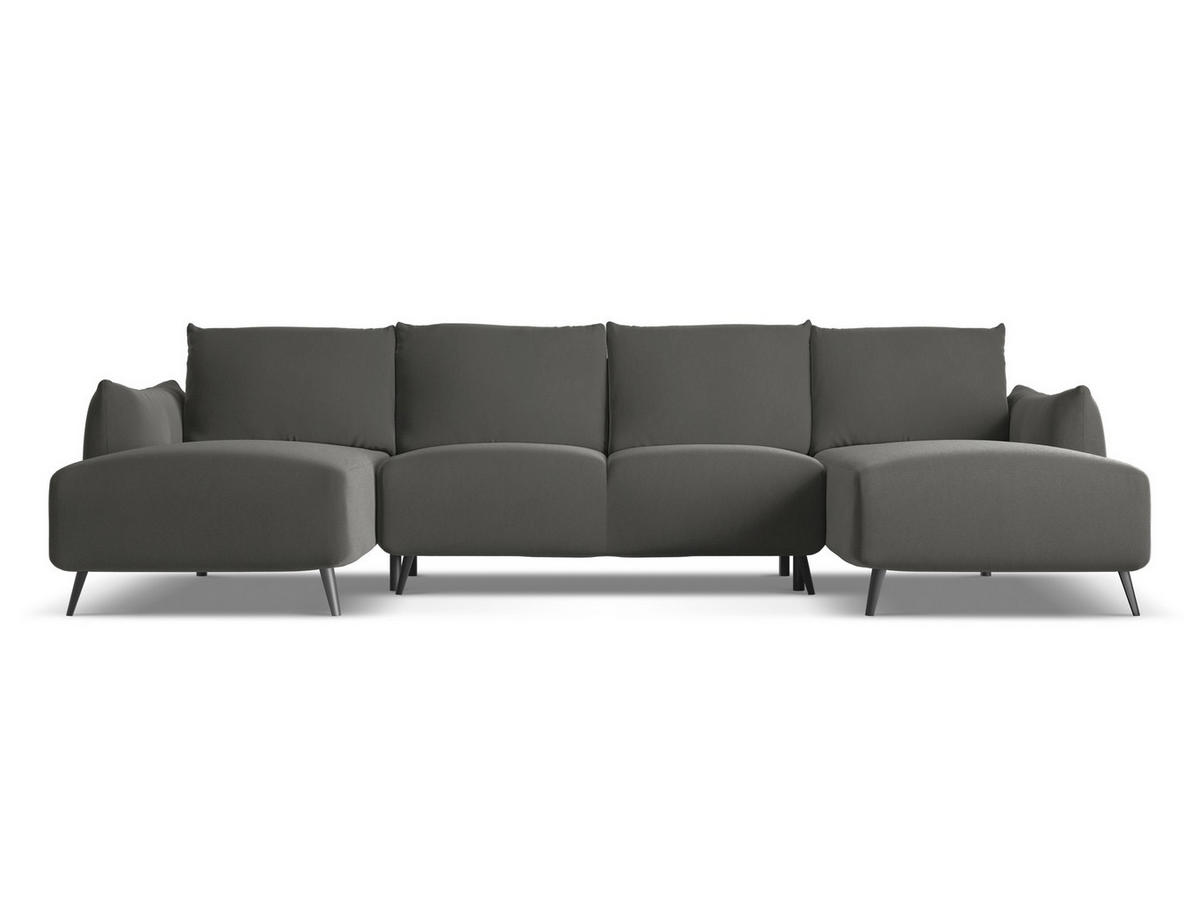 WOHNLANDSCHAFT Samt Stoff Grau - Dunkelgrau/Schwarz, Textil/Metall (317/86/162cm) - Makamii