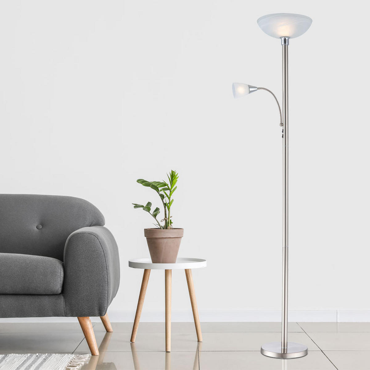 LED STEHLEUCHTE Blade Silber Alabaster - Silberfarben, Glas (30/11.2/178cm) - Globo Lighting