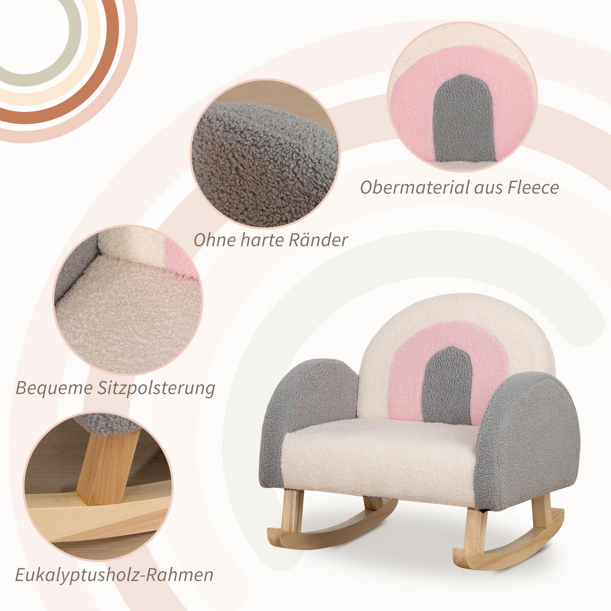 KINDERSOFA, Grau, Lammfellimitat - Grau, Holz (45/44/50cm) - HOMCOM