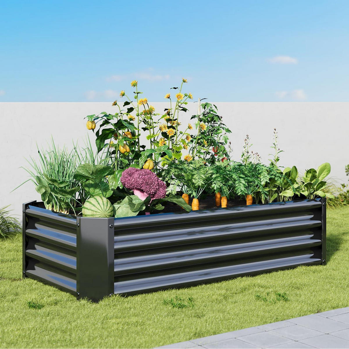 HOCHBEET-SET Metall Schwarz 120 x 60 x 30 cm - Schwarz, Metall (60/30/120cm)