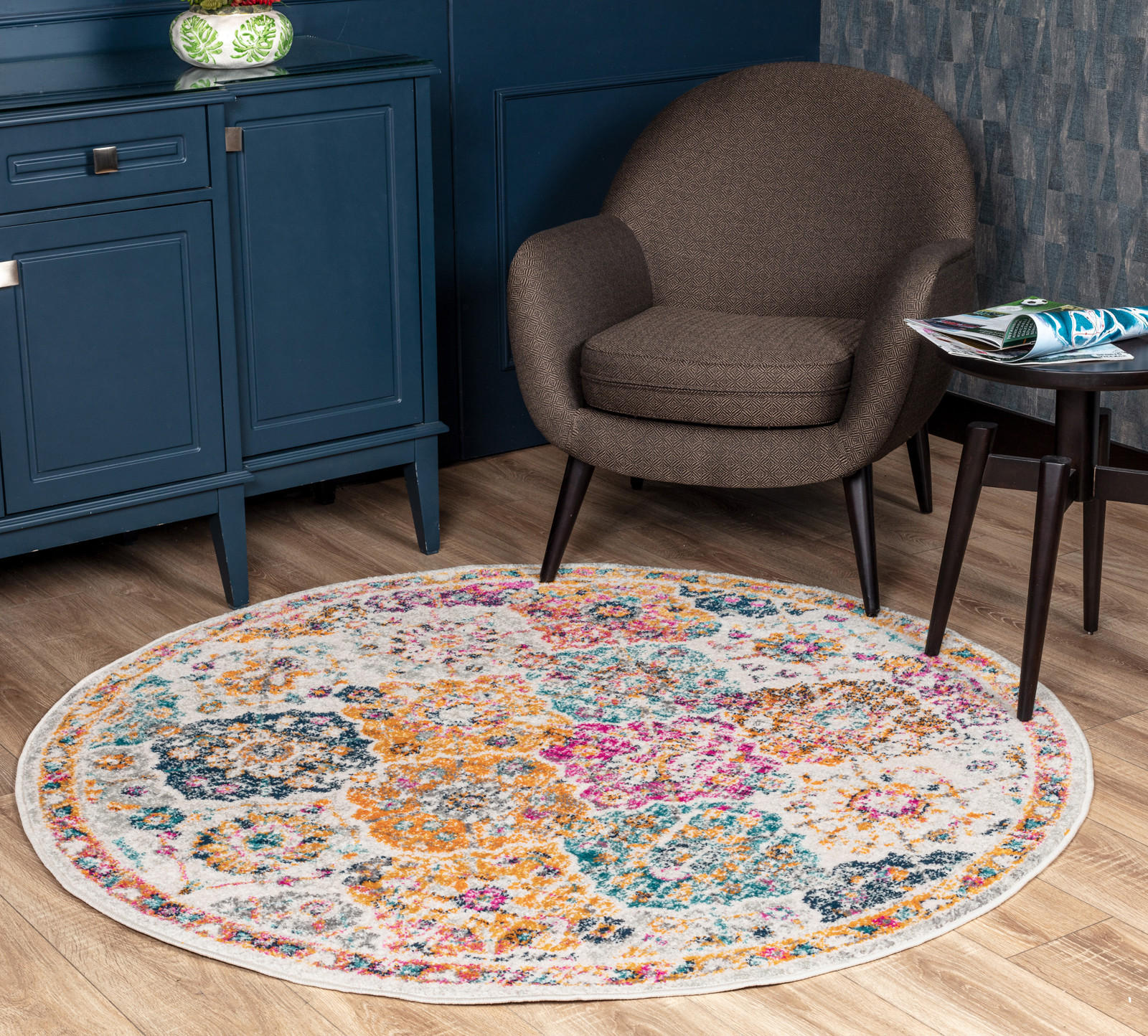 VINTAGE-TEPPICH Rund Ø 160 cm Mehrfarbig - Multicolor, Naturmaterialien/Textil (160/160cm) - LIVABLISS