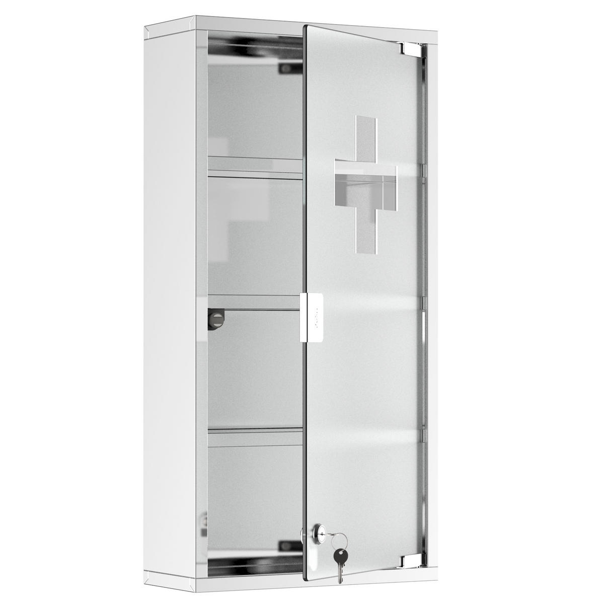 MEDIZINSCHRANK, Erste Hilfe, mit Schloss, Edelstahl, 30 x 12 x 60 cm - Silberfarben, Glas (12/60/30cm) - HOMCOM