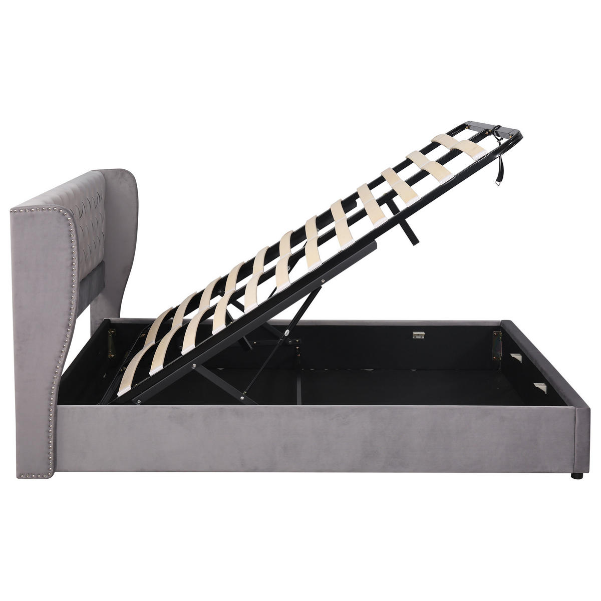 POLSTERBETT aus Samt 180x200 cm in Grau mit Bettkasten & Lattenrost - Grau, Textil (180/200cm) - Modfu