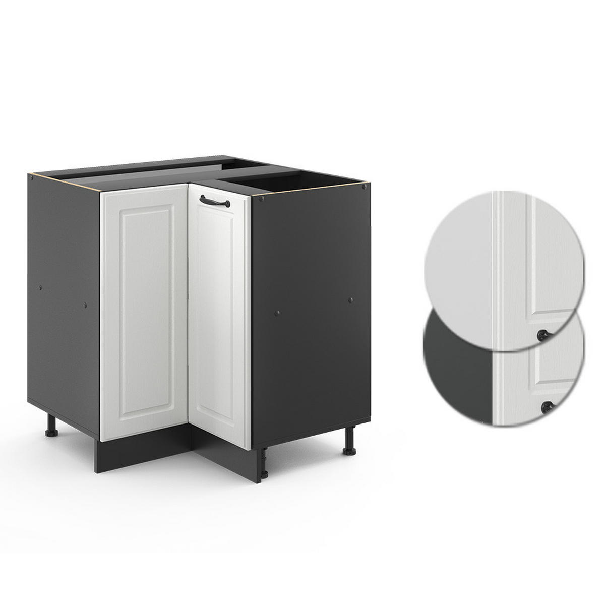 ECKUNTERSCHRANK R-Line Weiß Landhaus 75.6 cm ohne AP - Anthrazit/Weiß, Holzwerkstoff (75.6/81.6/46cm) - Vicco