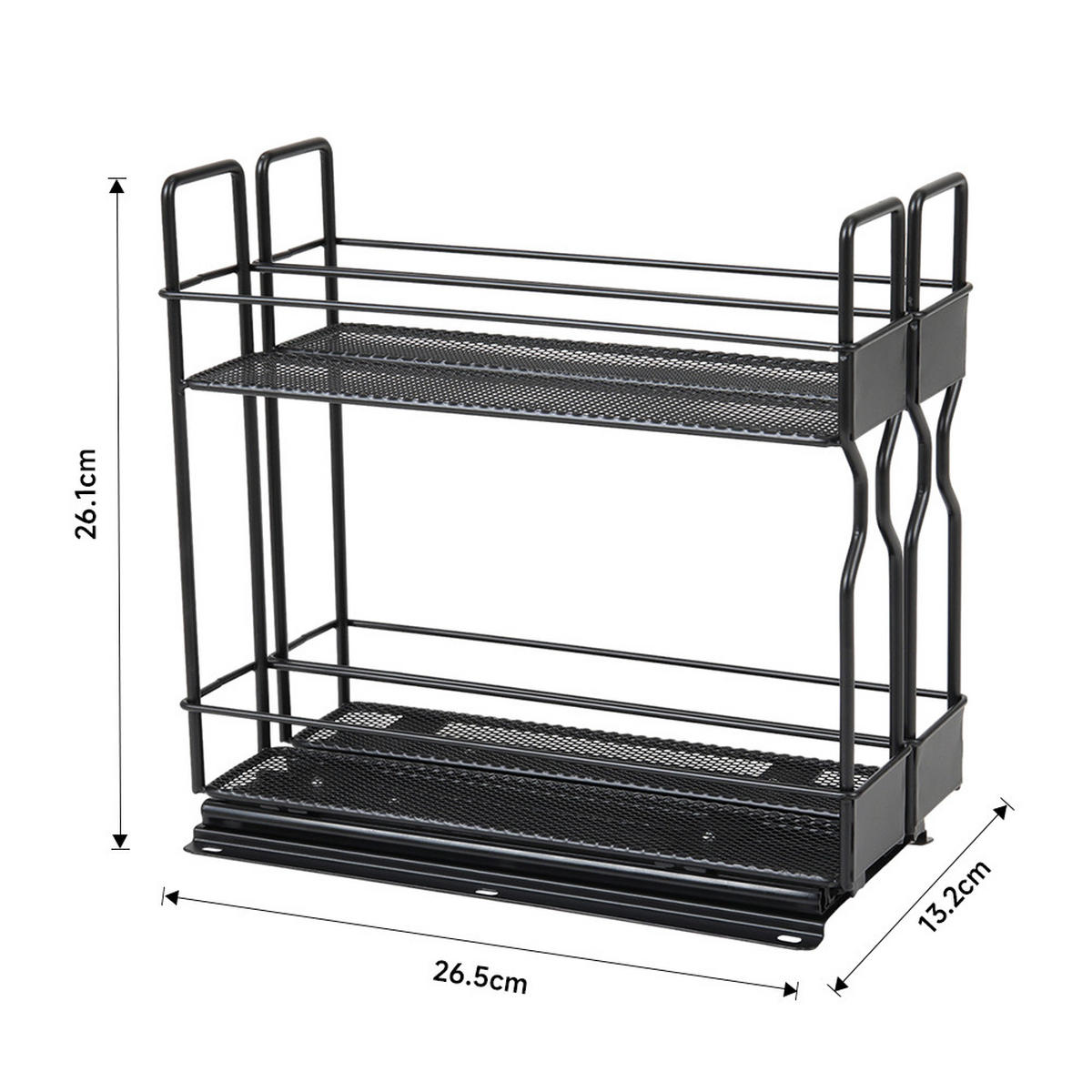 GEWÜRZREGALE mit Schienen Parallele ausziehbare - Schwarz, Metall (26.5/26.1/13.2cm) - Livingandhome