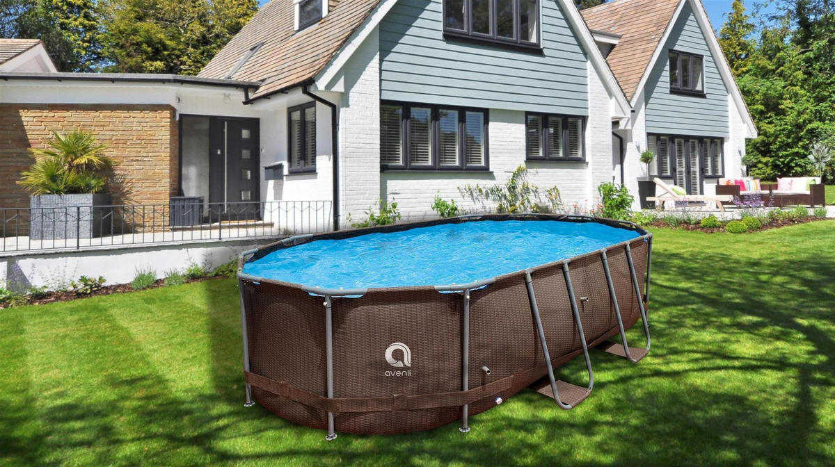 POOL Aufstellpool Framepool oval 427 x 275 x 100 cm braun ohne Filterpumpe - Braun, Kunststoff/Metall (275/100/427cm) - Avenli