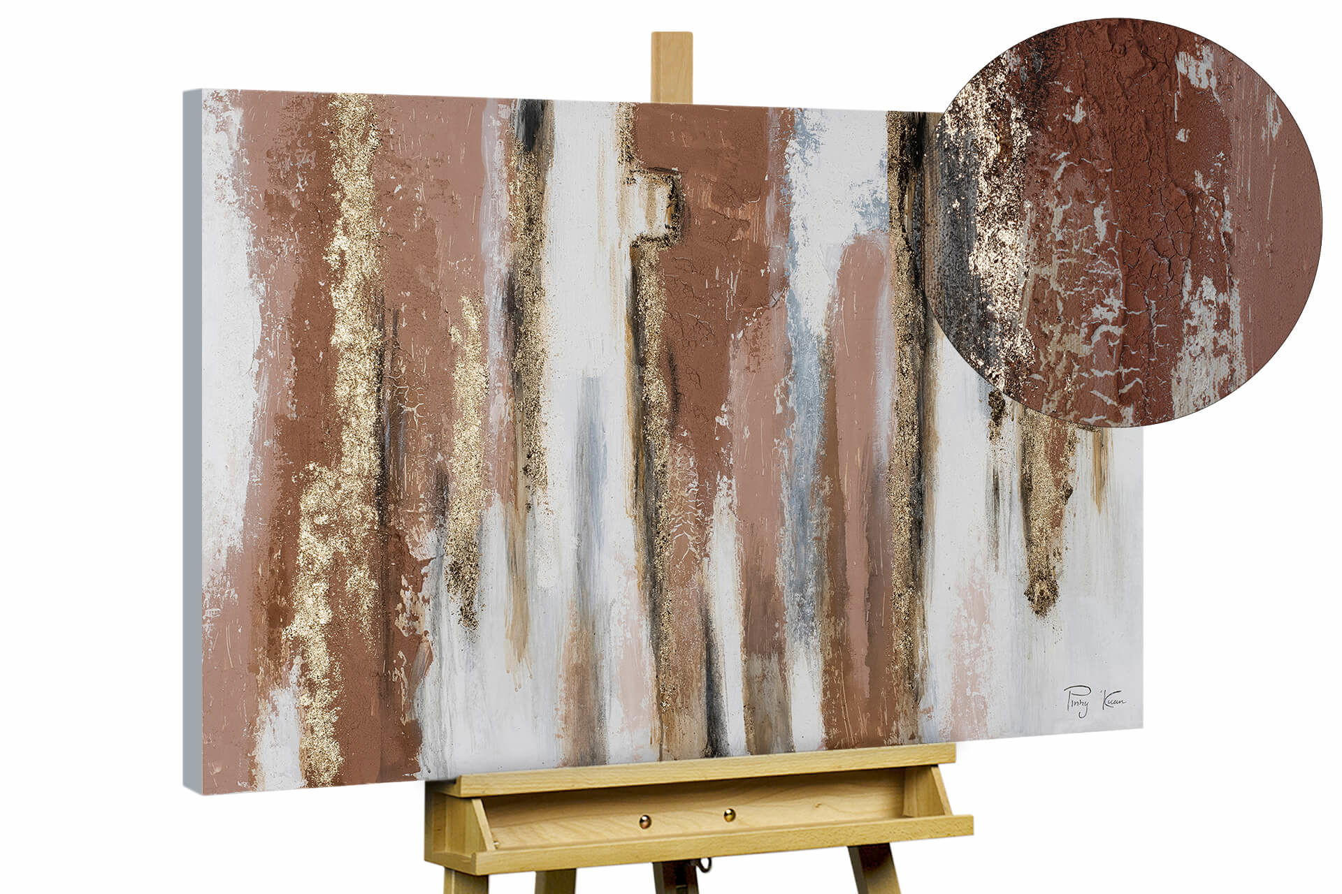 KUNSTLOFT RUČNĚ MALOVANÝ AKRYLOVÝ OBRAZ BÍLÝ/HNĚDÝ, 100/75 CM