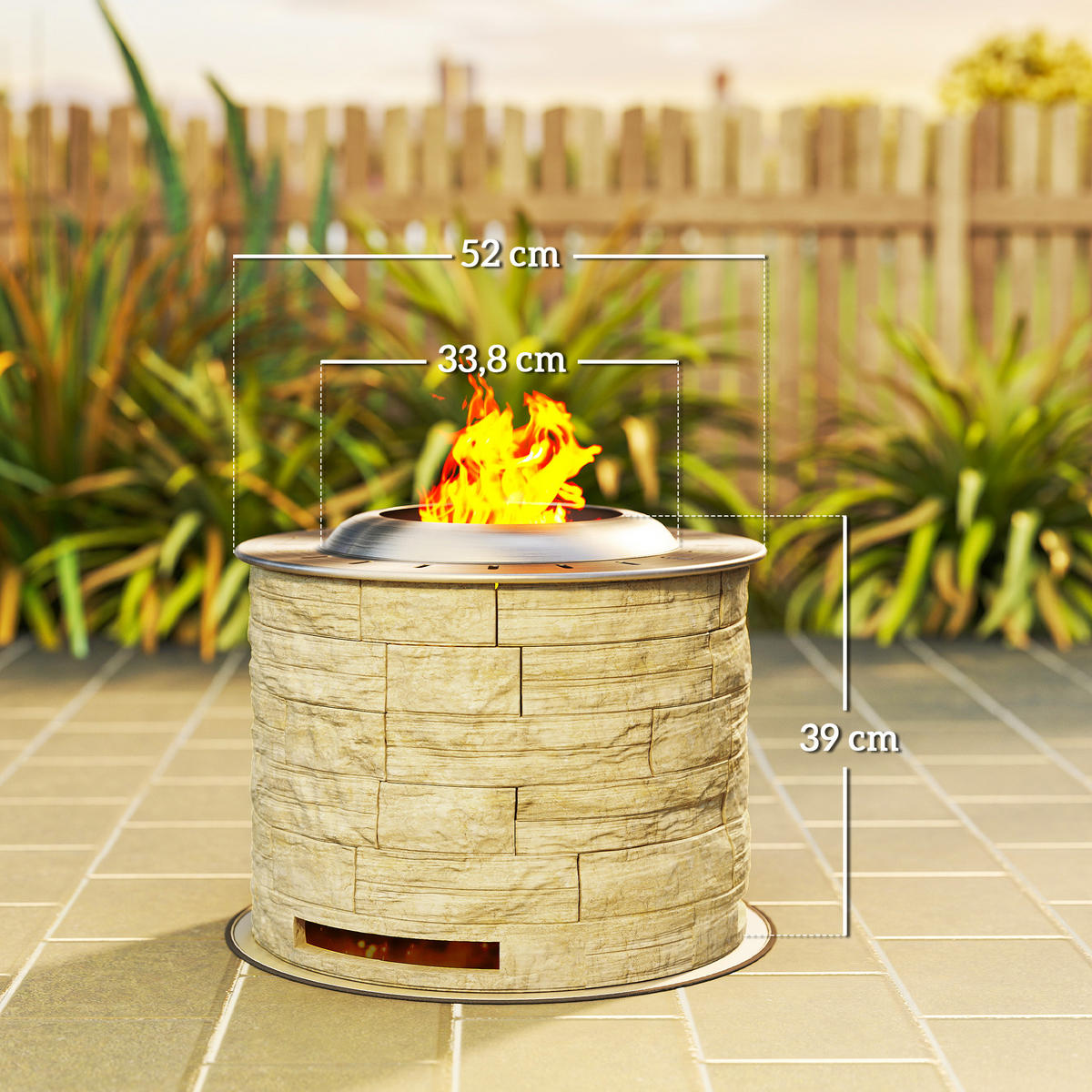 FEUERSCHALE, Edelstahl, Gelb - Gelb, Metall (52/39/52cm) - Outsunny