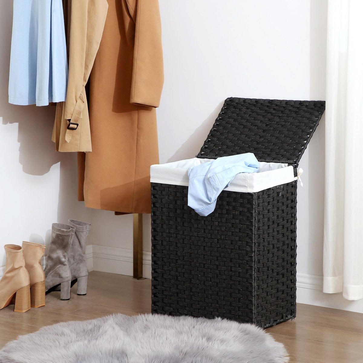 WÄSCHEKORB AUS POLYRATTAN - Schwarz, Kunststoff (33/60/46cm) - Hansiro